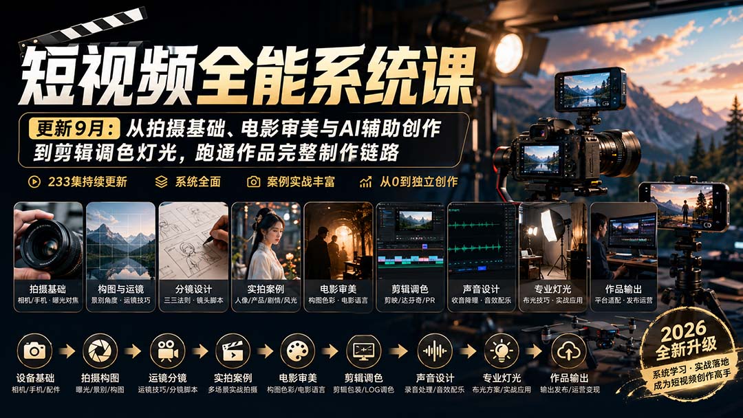 余导短视频全能系统课 覆盖拍摄剪辑全制作流程