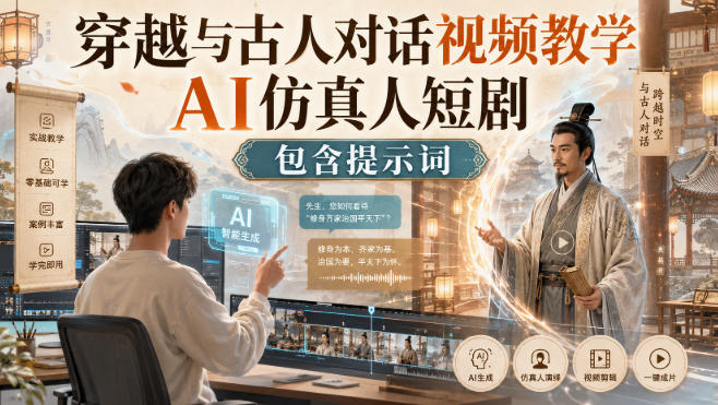 穿越与古人对话AI仿真人短剧制作视频教学课程