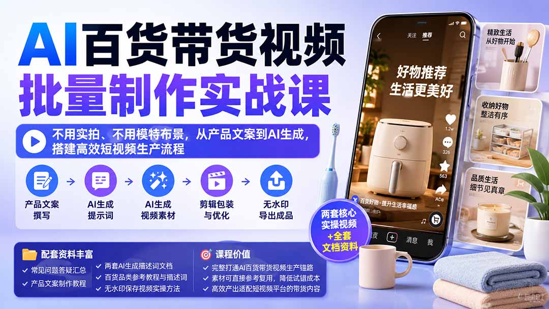 AI百货带货视频批量制作实战课 无需实拍降低成本