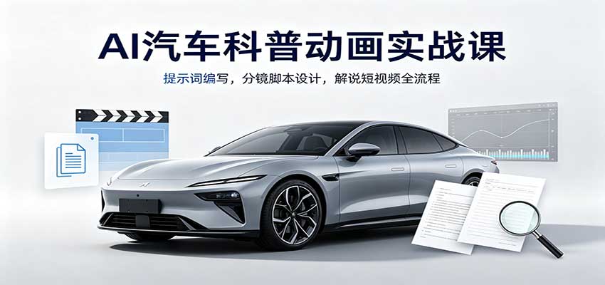 AI汽车科普动画实战课 短视频全流程教学