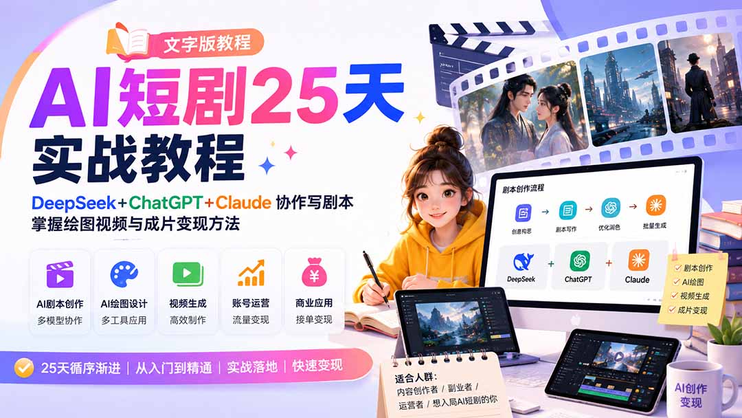 AI短剧25天实战教程 多AI协作创作与变现方法