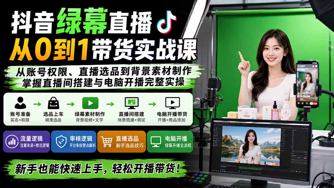 抖音绿幕直播从0到1带货实战课 全流程实操