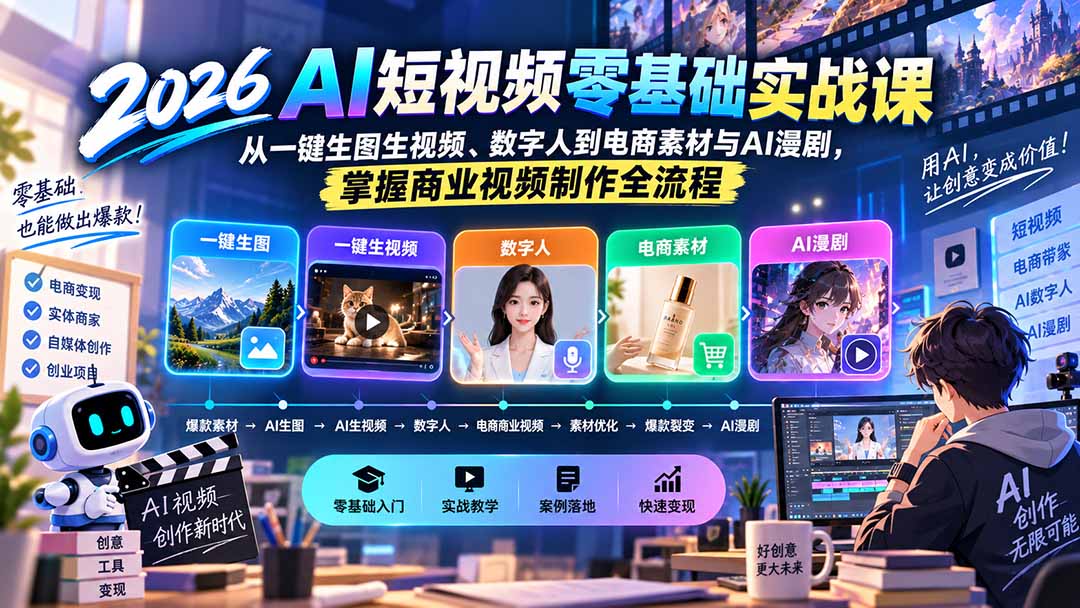 AI短视频零基础实战课 全流程实操系统教学