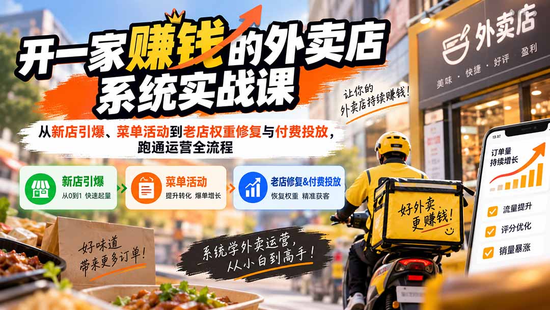 外卖店系统实战课 覆盖新店运营老店修复及投放全流程