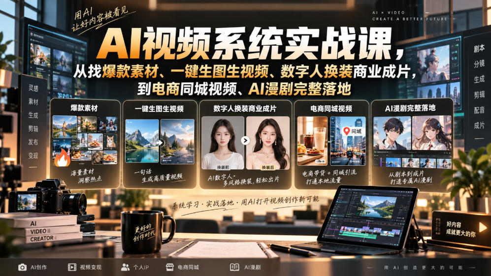 AI视频从0到1实战课 手把手教学覆盖多赛道创作