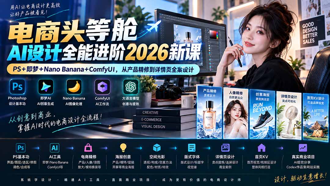 电商设计全能进阶课：PS+AI工具全案实战内容