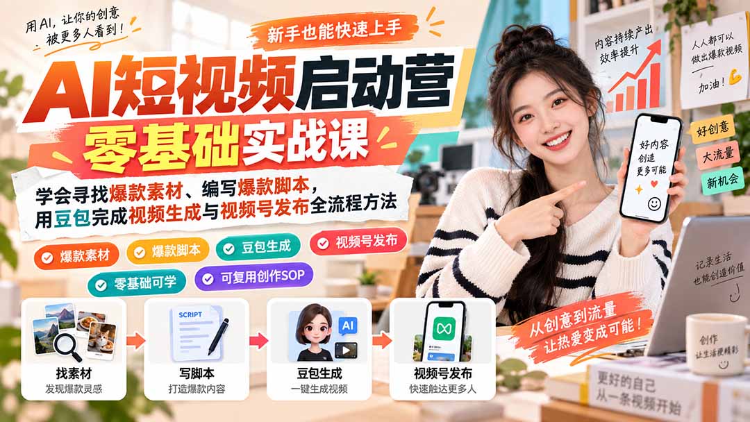 AI短视频启动营零基础实战课：全流程创作方法教学