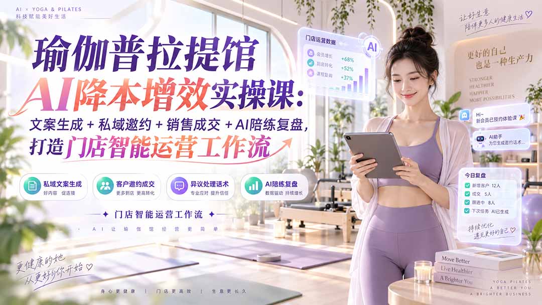 瑜伽普拉提馆AI门店运营实操课 提升运营效率
