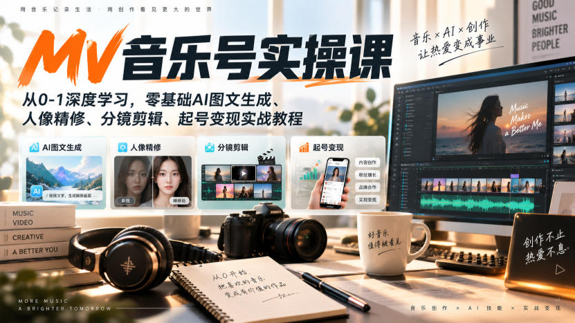零基础AIMV音乐号实操课 AI做视频全流程实战教程