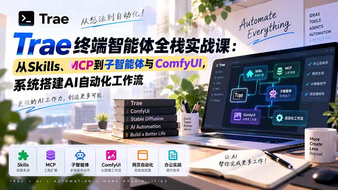 Trae终端智能体全栈实战课：从Skills到ComfyUI进阶实操