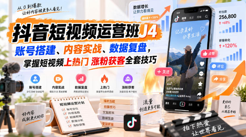 抖音短视频运营实战课 涵盖账号搭建内容创作全模块