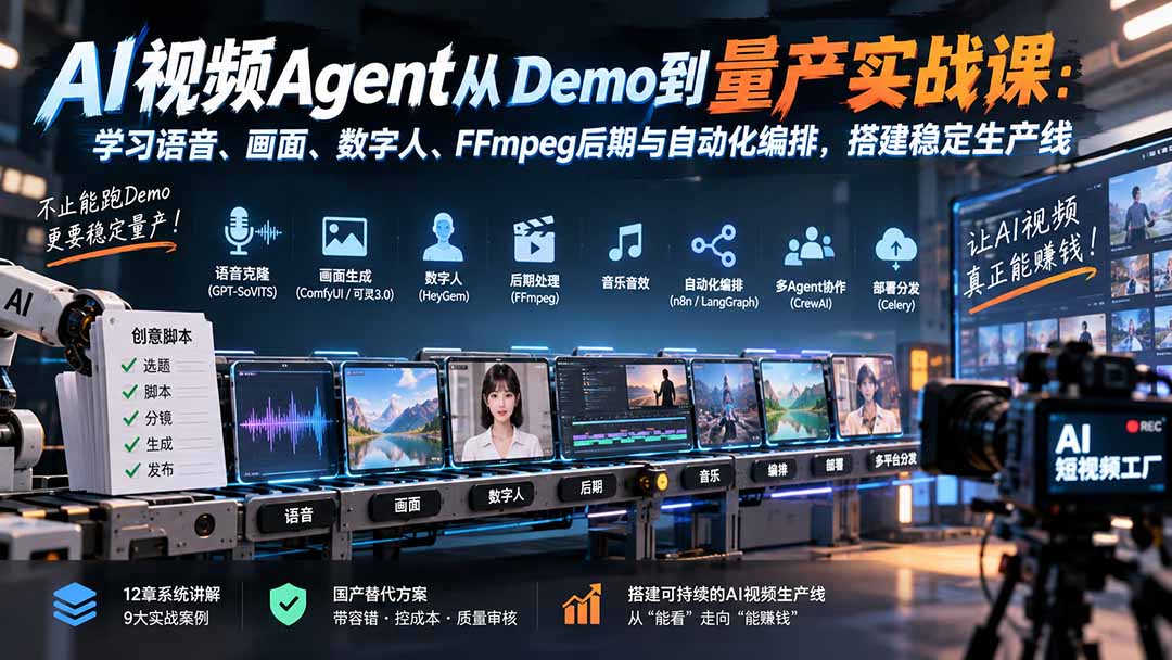 AI视频Agent从Demo到量产实战课 学搭建AI视频生产线