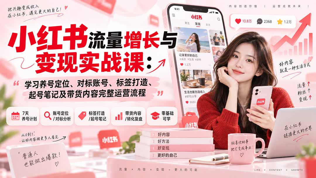 小红书账号运营与带货转化实战课 学习养号起号全流程