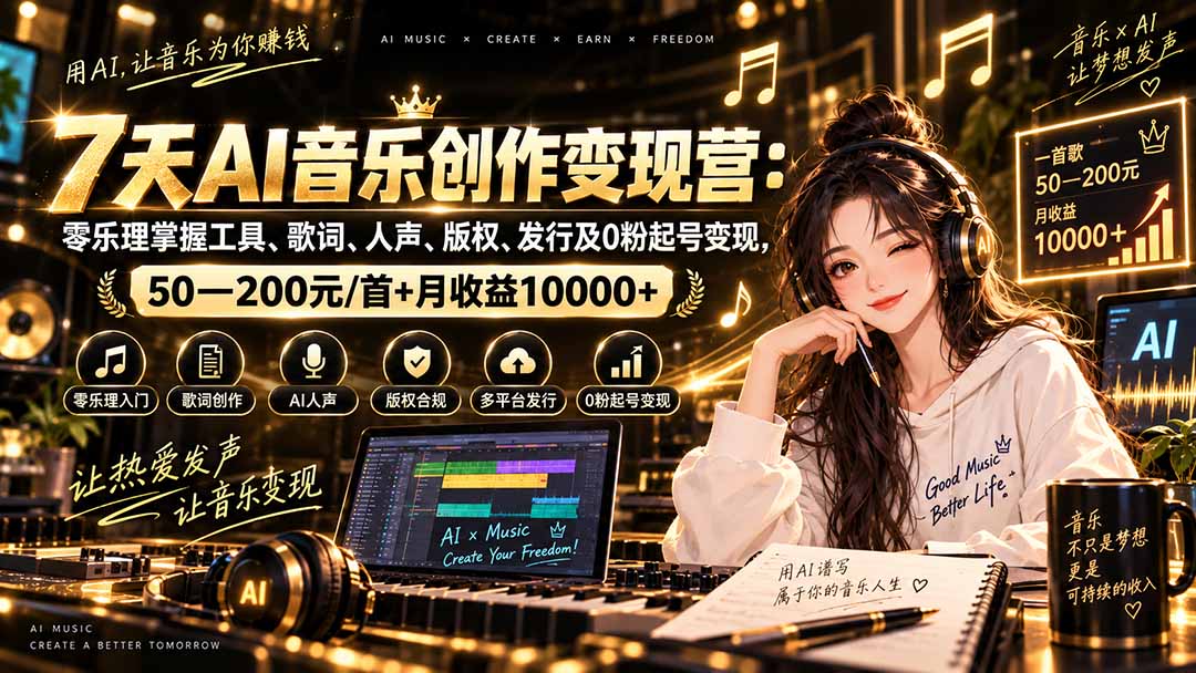 零基础AI音乐创作课 覆盖工具使用至全流程发行变现