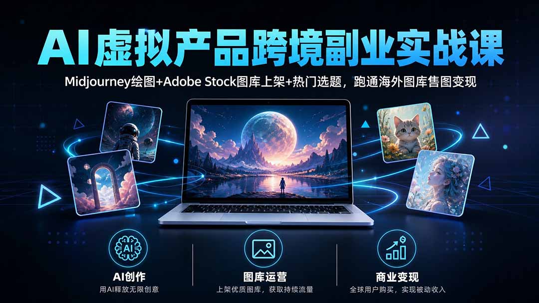 AI绘图海外图库运营：零基础跨境虚拟产品变现实战课