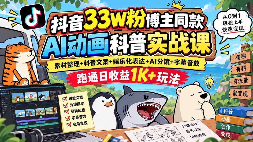 抖音AI动画科普实战课全流程内容创作教学