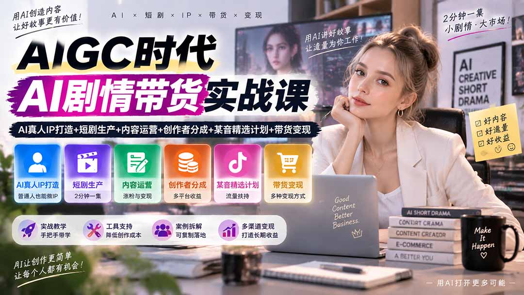 AIGC时代AI剧情带货实战课搭建内容变现体系