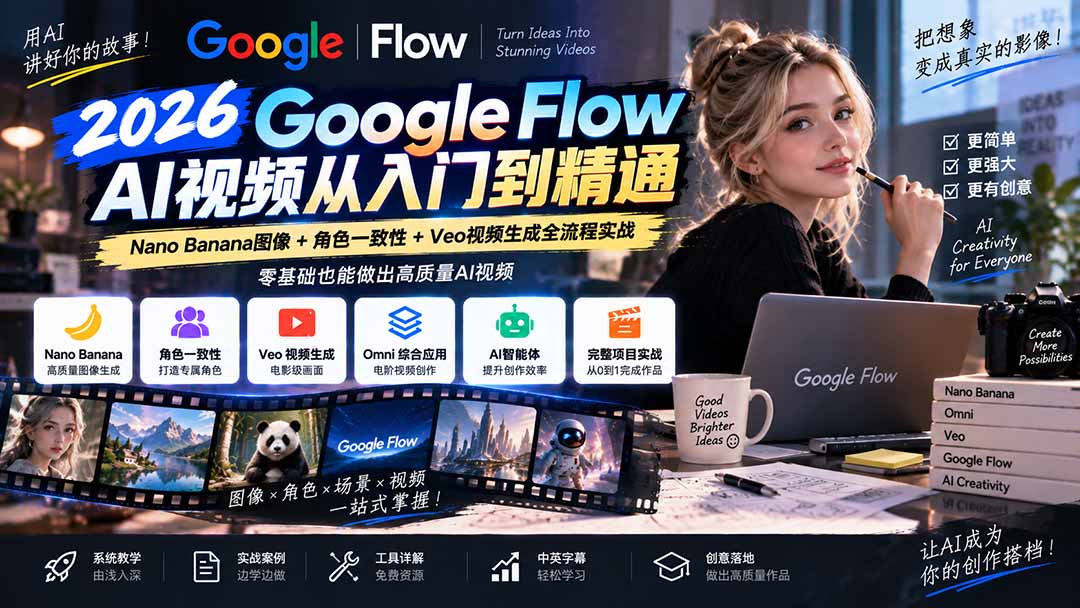 GoogleFlowAI视频从入门到精通中英字幕实战教程