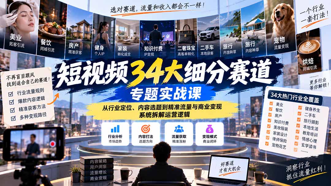 短视频34大细分赛道专题实战课全流程运营拆解