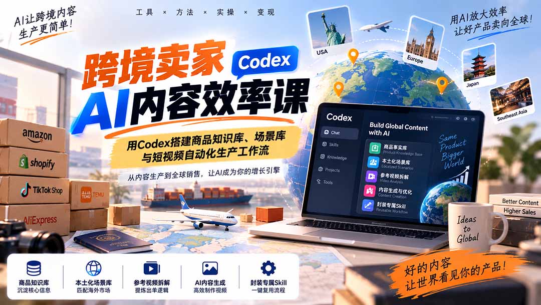 跨境卖家AI内容效率课Codex搭建商品内容生产工作流