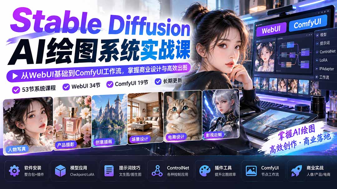 StableDiffusionAI绘图实战课WebUI与ComfyUI系统教学
