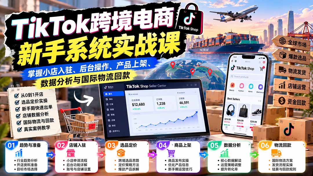 TikTok跨境电商新手系统实战课掌握小店全流程运营