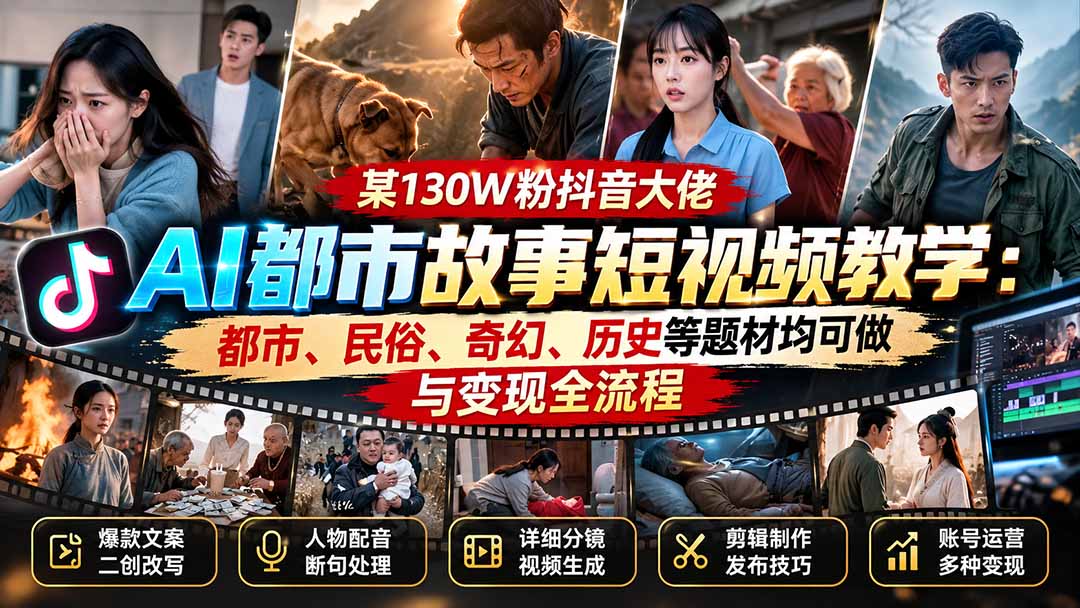 130W粉抖音博主AI都市故事短视频实战全流程课程