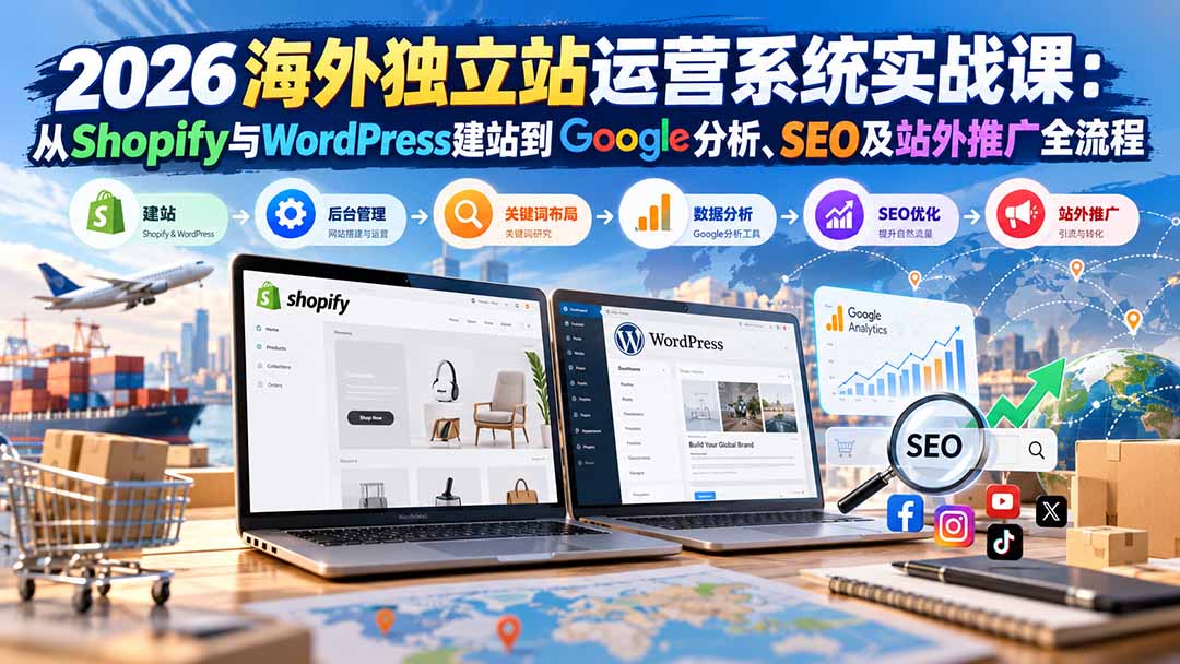 2026海外独立站运营实战课ShopifyWordPress建站推广全流程