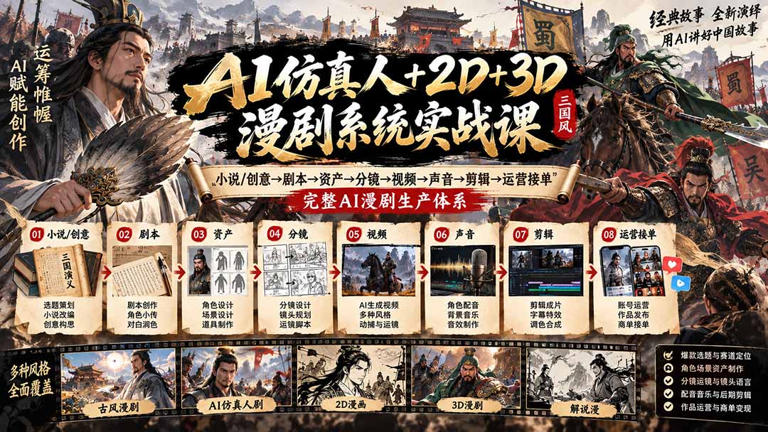 AI仿真人+2D3D漫剧系统实战课全流程学习
