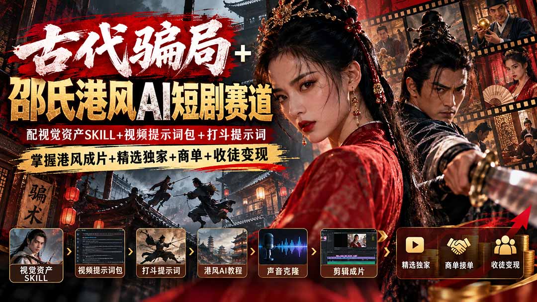 邵氏港风AI短剧全流程实战课程及配套素材包