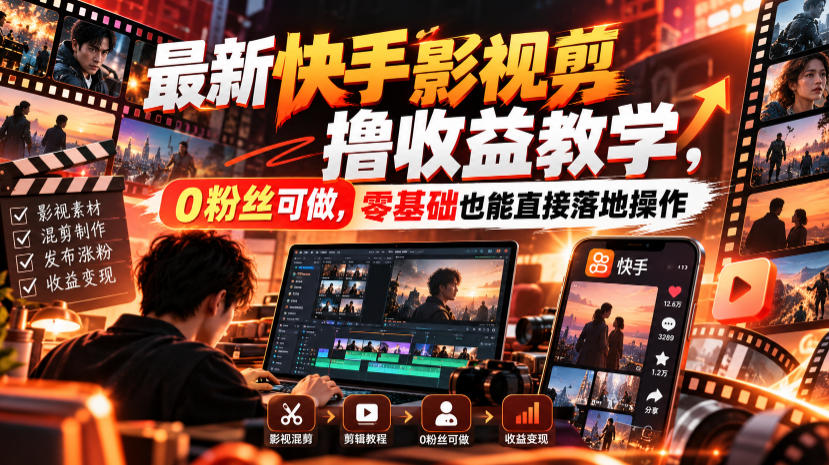 快手影视混剪零基础实操教学账号搭建到成品全流程