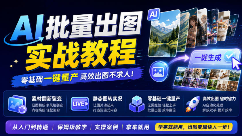AI批量出图实战教程素材翻新裂变静态转实况实操课