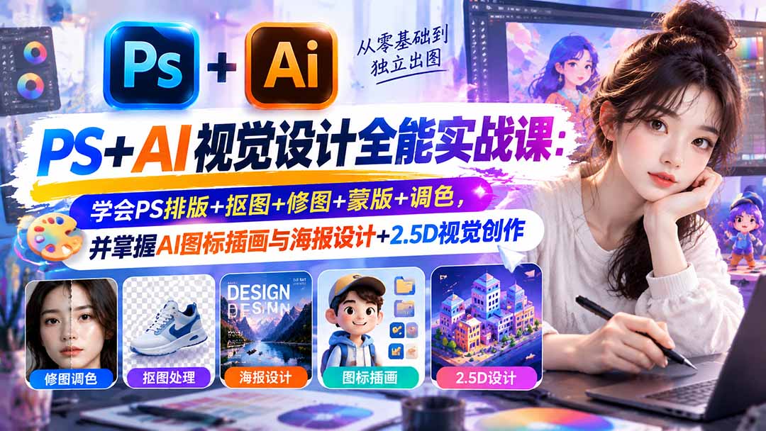 PS+AI视觉设计全能实战课零基础系统学习好选择