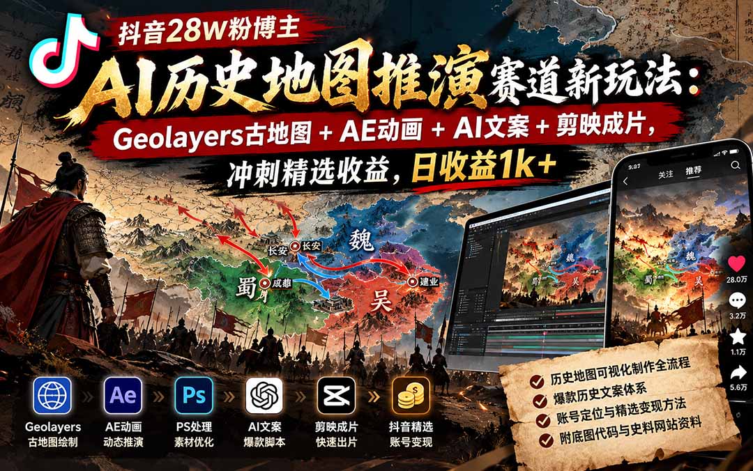 抖音历史地图推演短视频制作实战课程