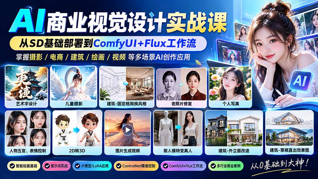 AI商业视觉设计实战课掌握SD到Flux绘图工作流