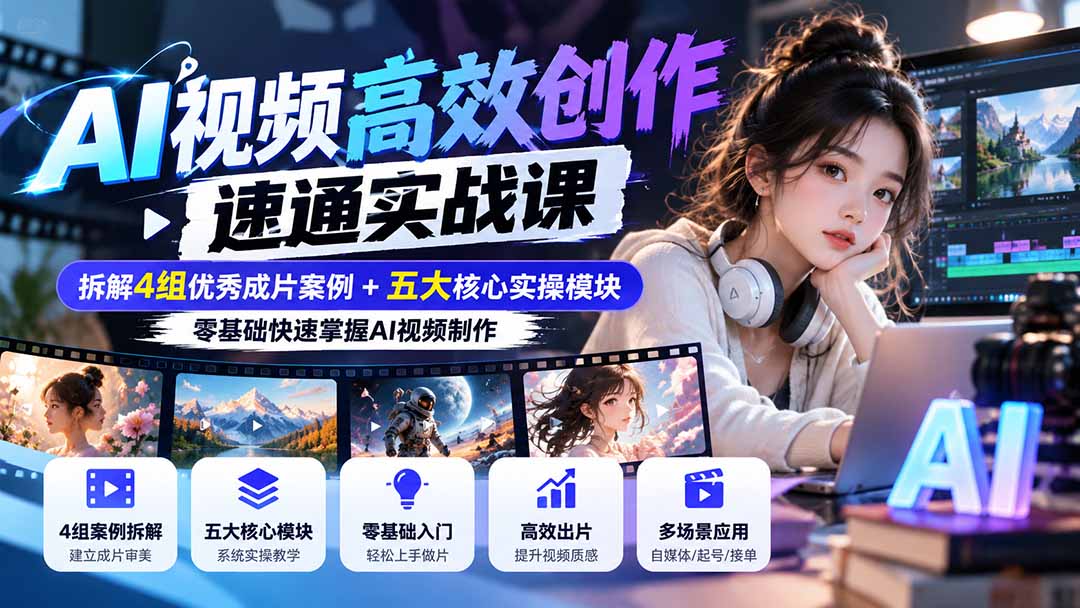 AI视频高效创作速通实战课拆解案例掌握核心实操