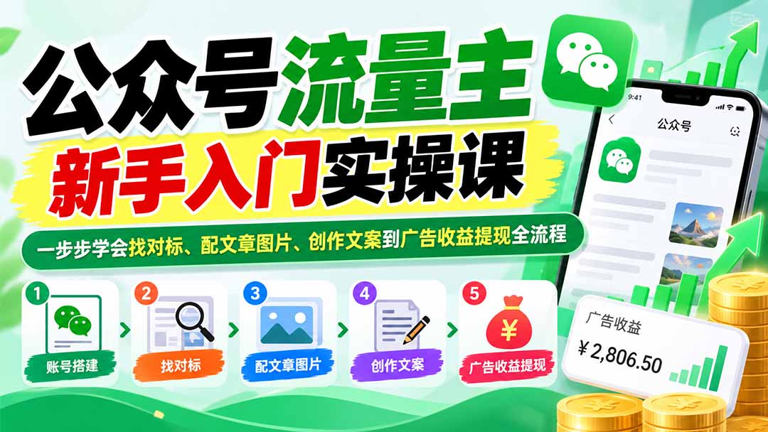 公众号流量主实操课新手从入门到图文变现全流程