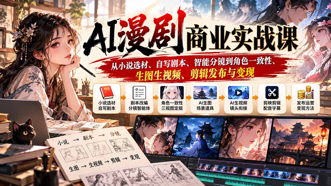 AI漫剧商业实战课：从小说取材到变现全链路学习
