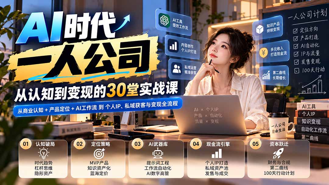 AI时代一人公司30堂实战课打造可持续个人经营体系