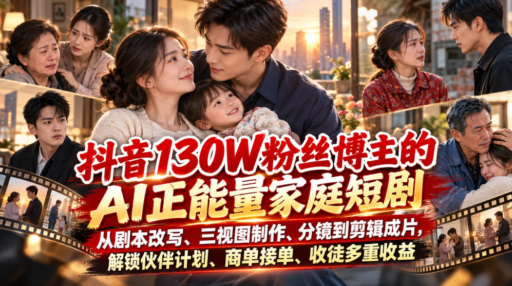AI正能量家庭短剧全套创作教程零基础可学