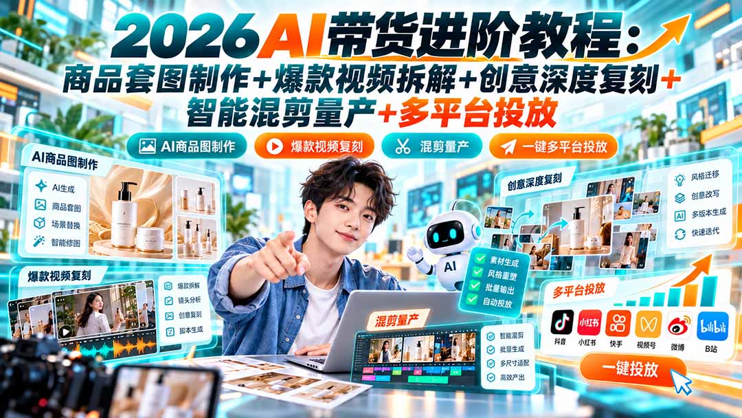 2026AI带货进阶教程商品制作混剪投放全流程学习