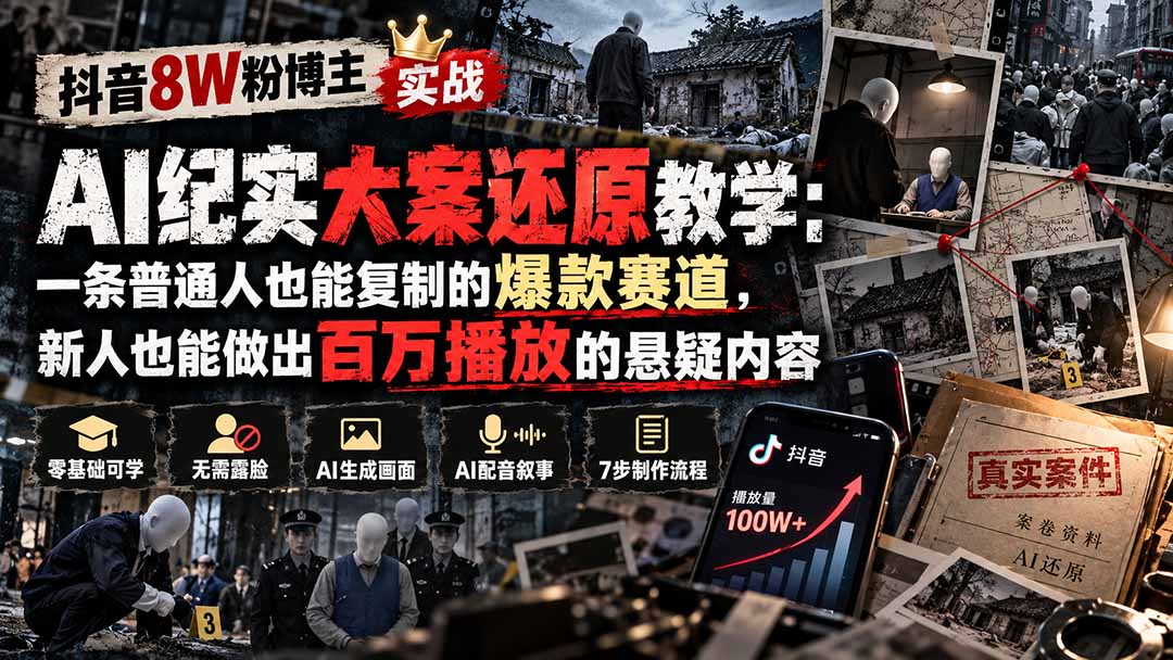 AI纪实大案还原实战课零基础入局短视频创作