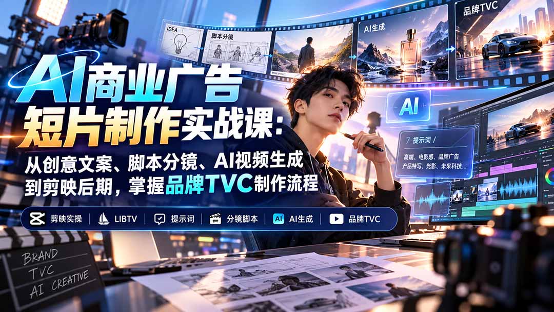 AI商业广告短片制作实战课创意到成片全流程学习