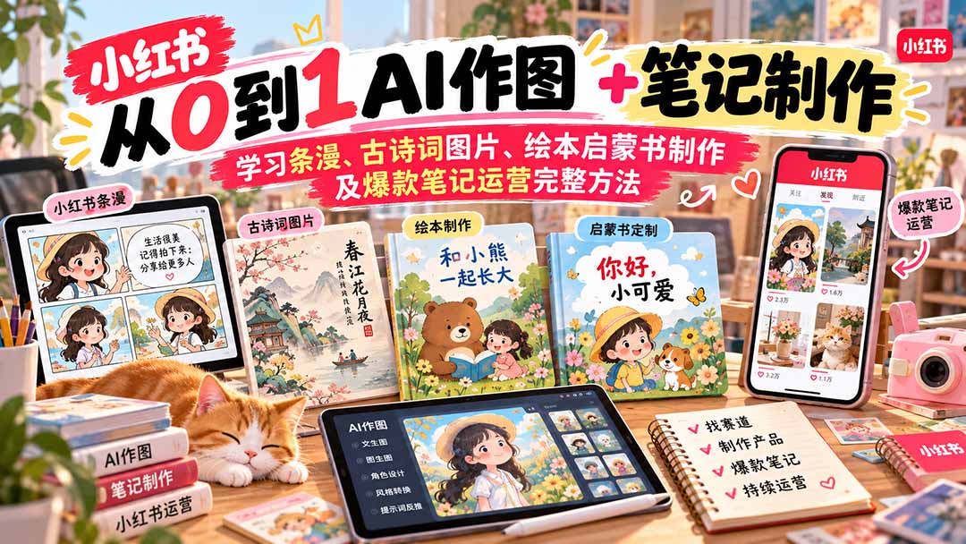 小红书AI内容创作从0到1学习AI作图与内容制作方法