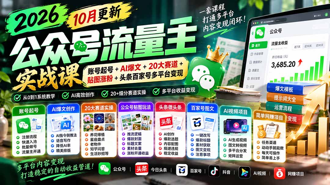 2026公众号流量主实战课多平台内容变现系统教程