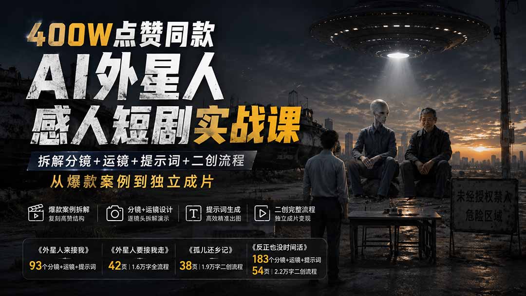 AI外星人感人短剧实战课拆解爆款及二创全流程