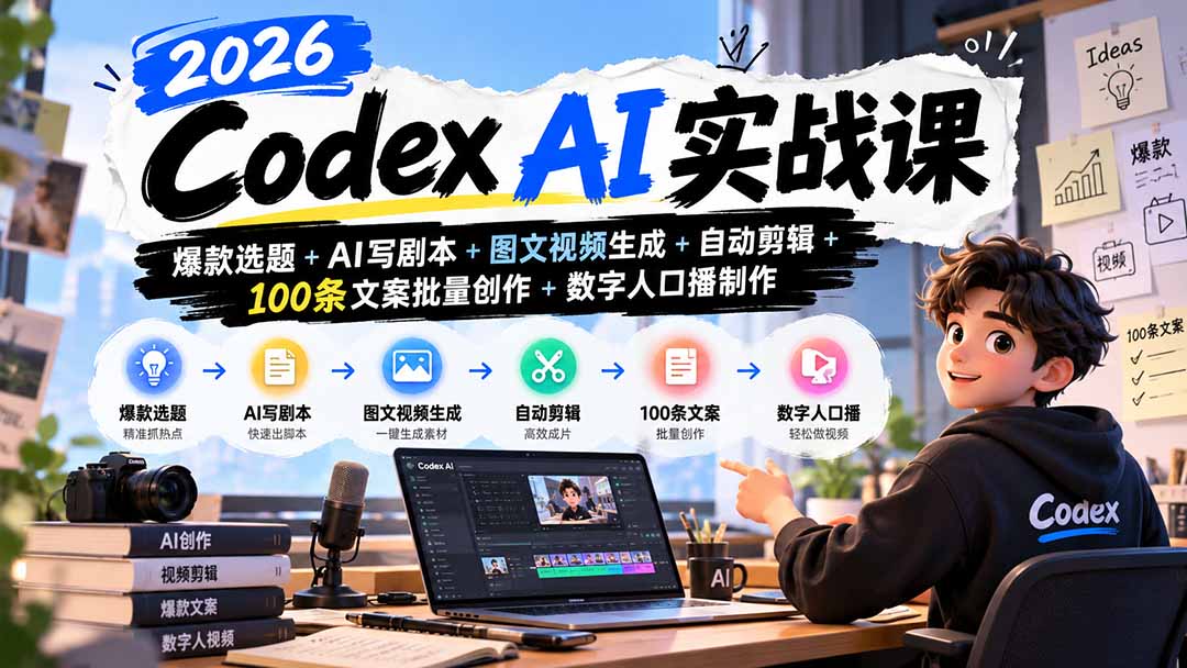 2026CodexAI实战课：选题写剧本图文视频批量创作