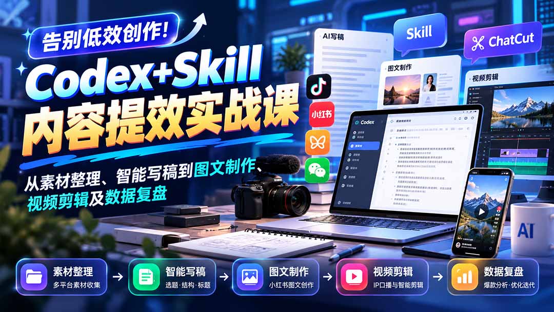 Codex+Skill内容提效实战课搭建专属内容创作系统