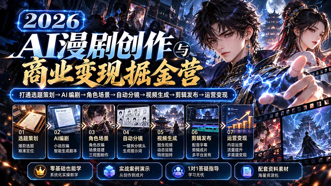 AI漫剧全流程制作教程涵盖工具使用与变现内容