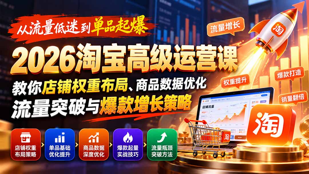 2026淘宝高级运营课：助店铺破瓶颈打造单品爆品